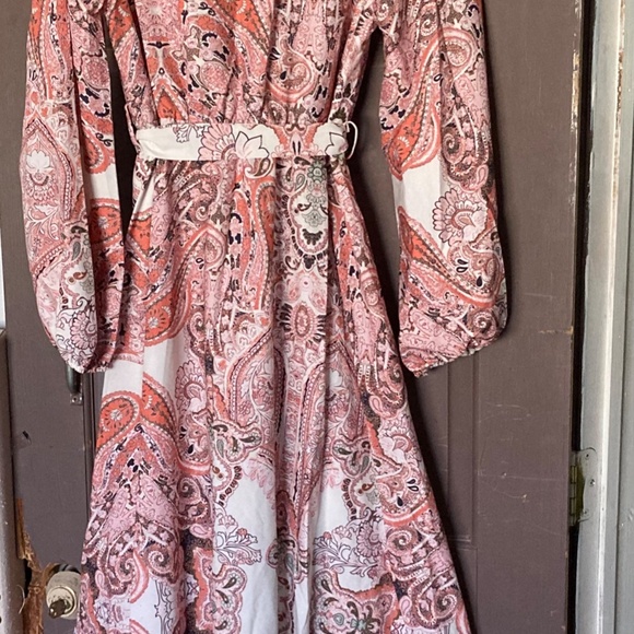Faux Wrap sx 8/10L Pink/Orange Paisley multi color Maxi Dress - Picture 2 of 13